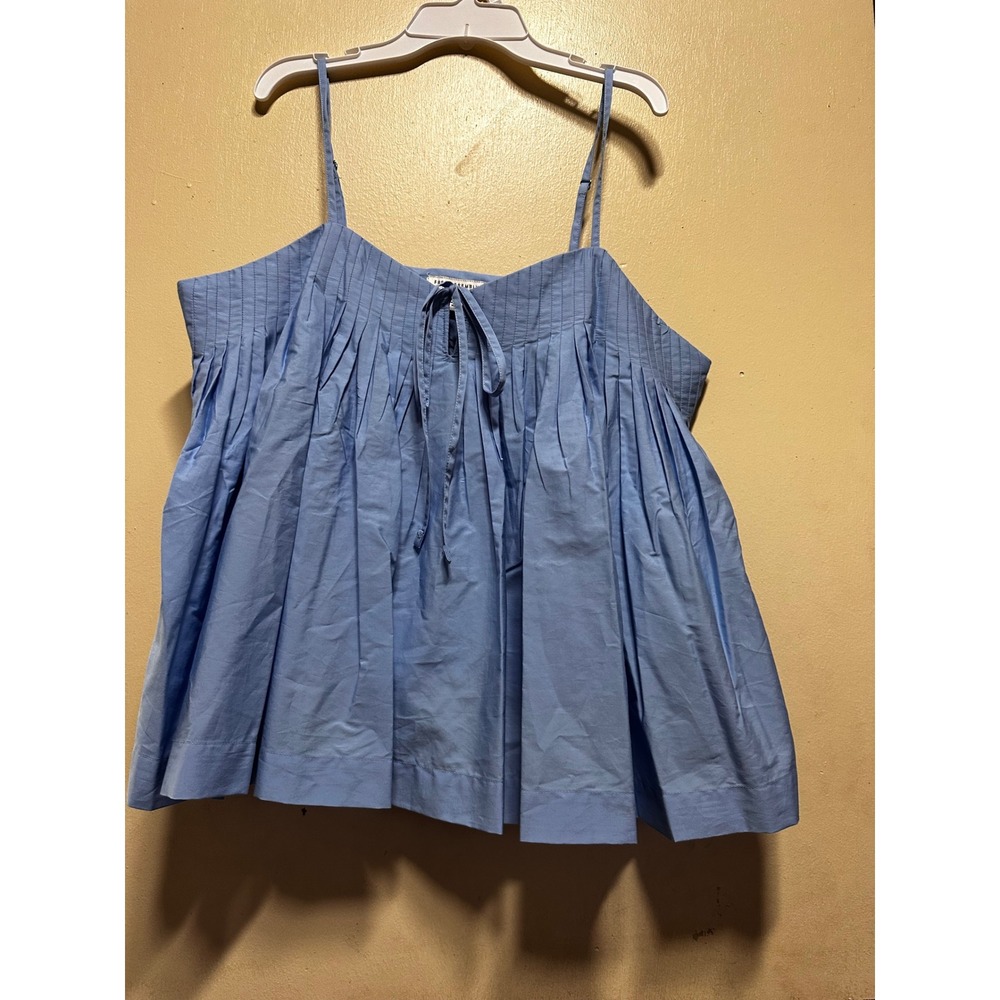 Free Assembly Women Blue Pintuck Mini Top Sleeveless Cotton Cami Large 12-14 NEW